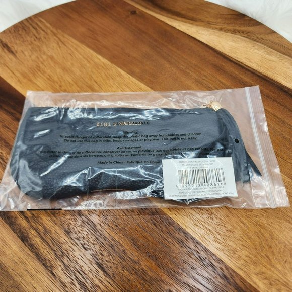 ZiGi MARAIS Zippered Pouch Black Rose Gold Striped Tassel Pull NIB New In Pouch - Picture 4 of 6